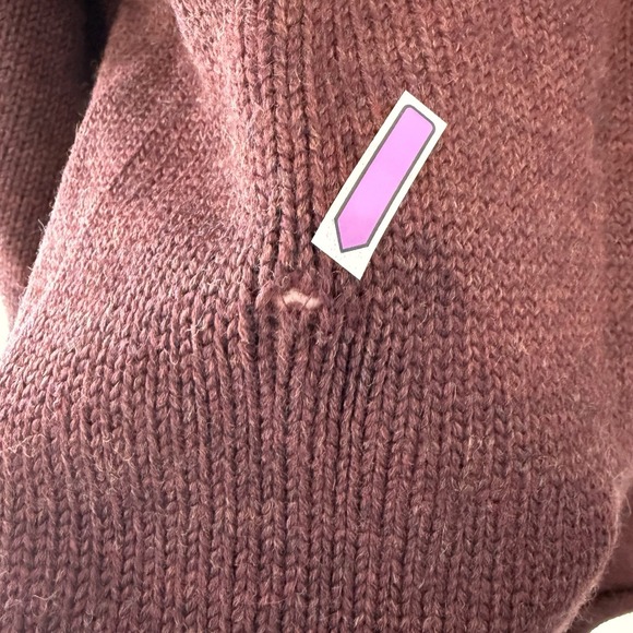 Vtg JCrew Mens Roll Neck Wool Oarsman Sweater L Burgundy 90s Fisherman HOLE READ - Picture 3 of 5